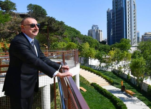 Ilham Aliyev viewed conditions created in newly built “Chambarakand” park in Baku +PHOTO=18